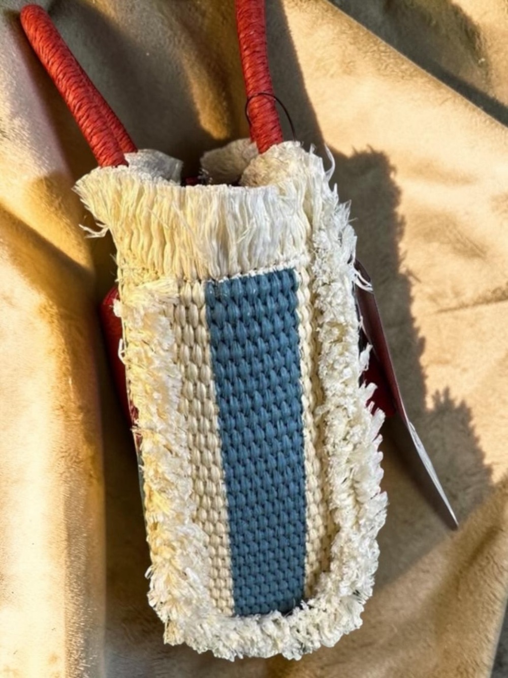 Patricia Nash Blue & Cream Striped Straw Tote with Red Accents - Picture 6 of 6
